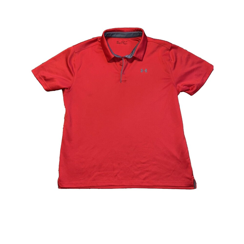 Under Armour Polo Shirt Adult 2XL Red Gray Heat Gear Golf Rugby Mens 541
